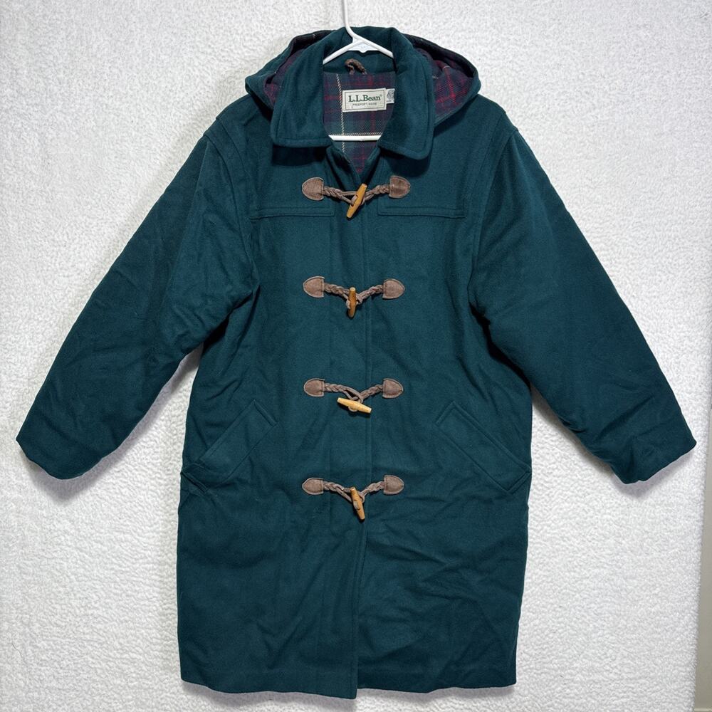 Vintage L.L. Bean Wool Duffle Coat Jacket Womens Size Large Green Toggle